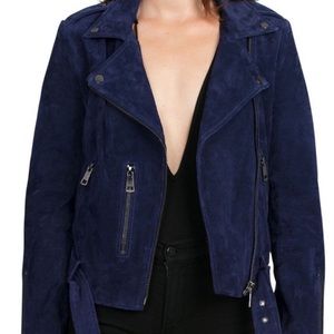 BAGATELLE.NYC Navy Blue Moto Belted Biker Suede Jacket S